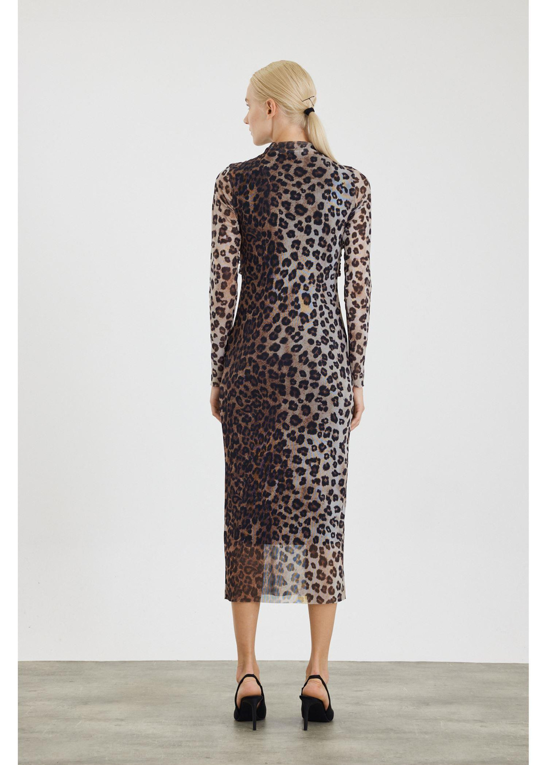 Leopar Desen Allerli Tül Elbise-Vizon