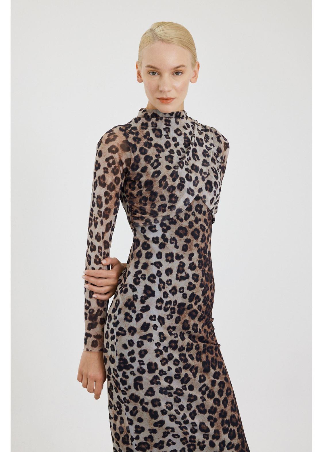 Leopar Desen Allerli Tül Elbise-Vizon