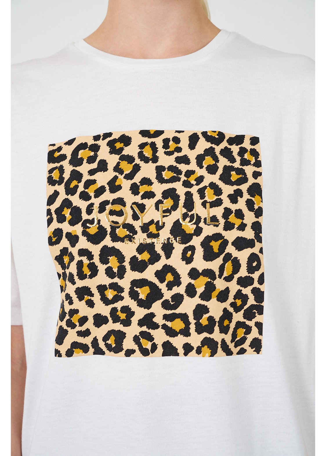 Leopar Desen Baskılı T-shirt-Ekru