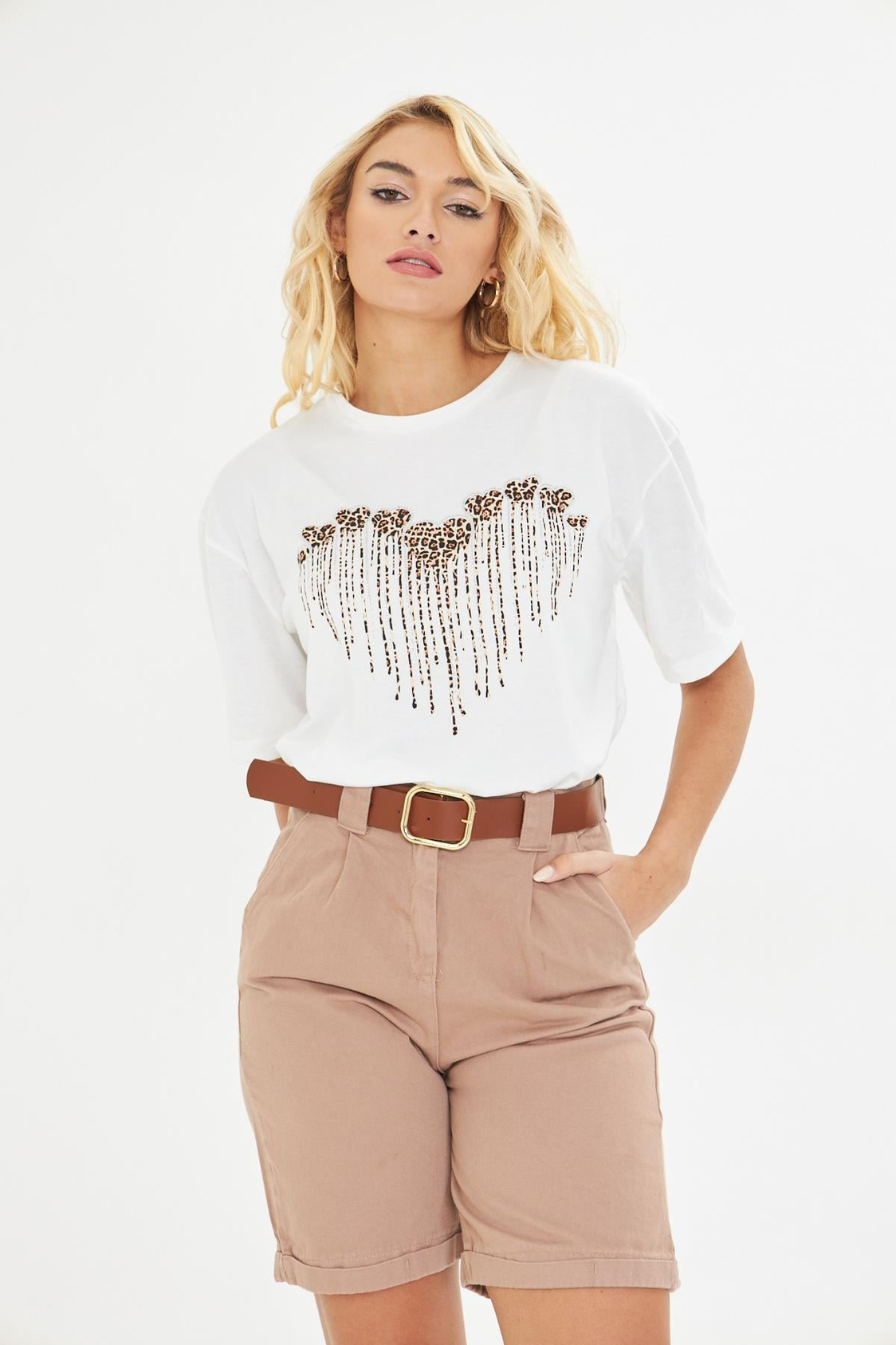 Leopar Desen Kalpli T-shirt