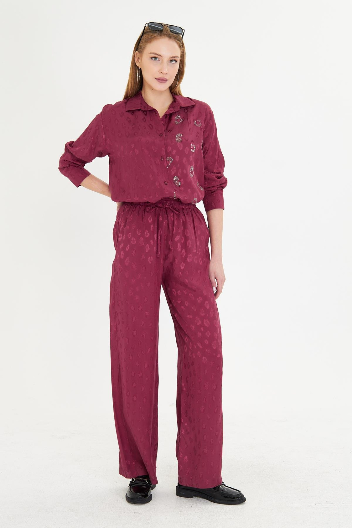 Leopar Desen Saten Pantolon