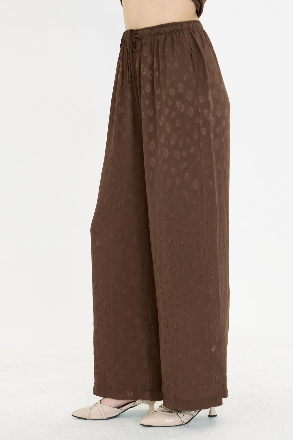 Leopar Desen Saten Pantolon