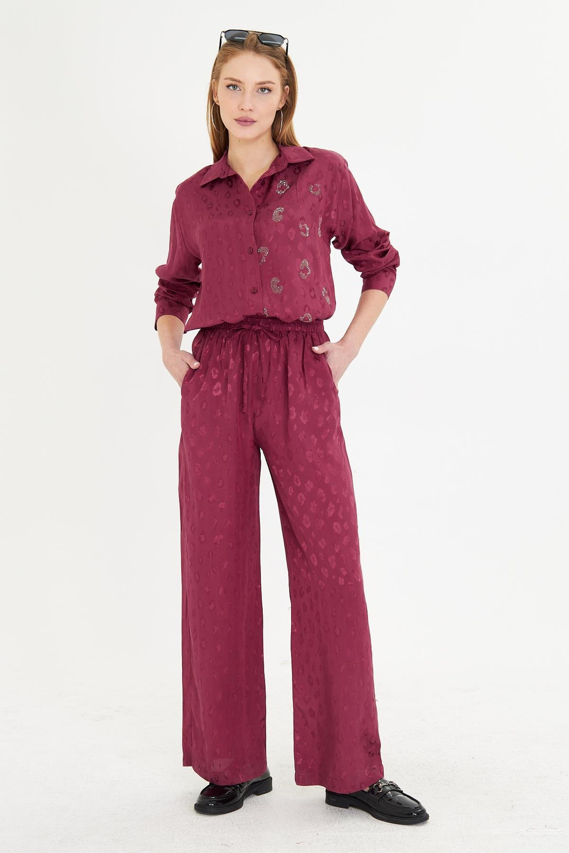 Leopar Desen Saten Pantolon