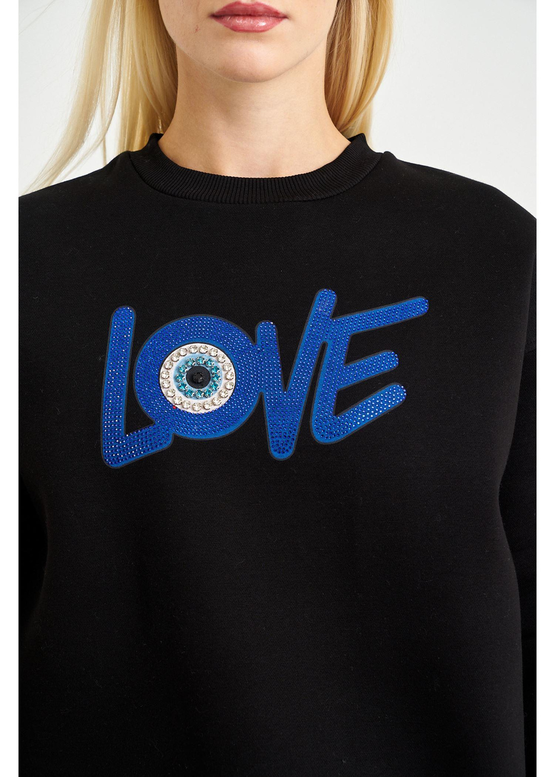 Love Baskılı Sweatshirt-Siyah