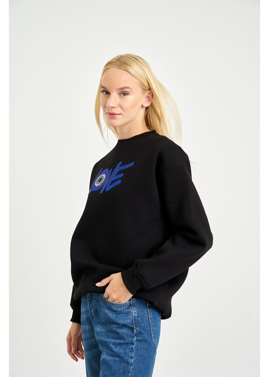 Love Baskılı Sweatshirt-Siyah