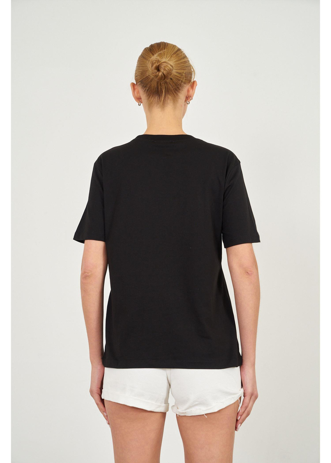 Love Baskılı Taşlı T-shirt-Siyah