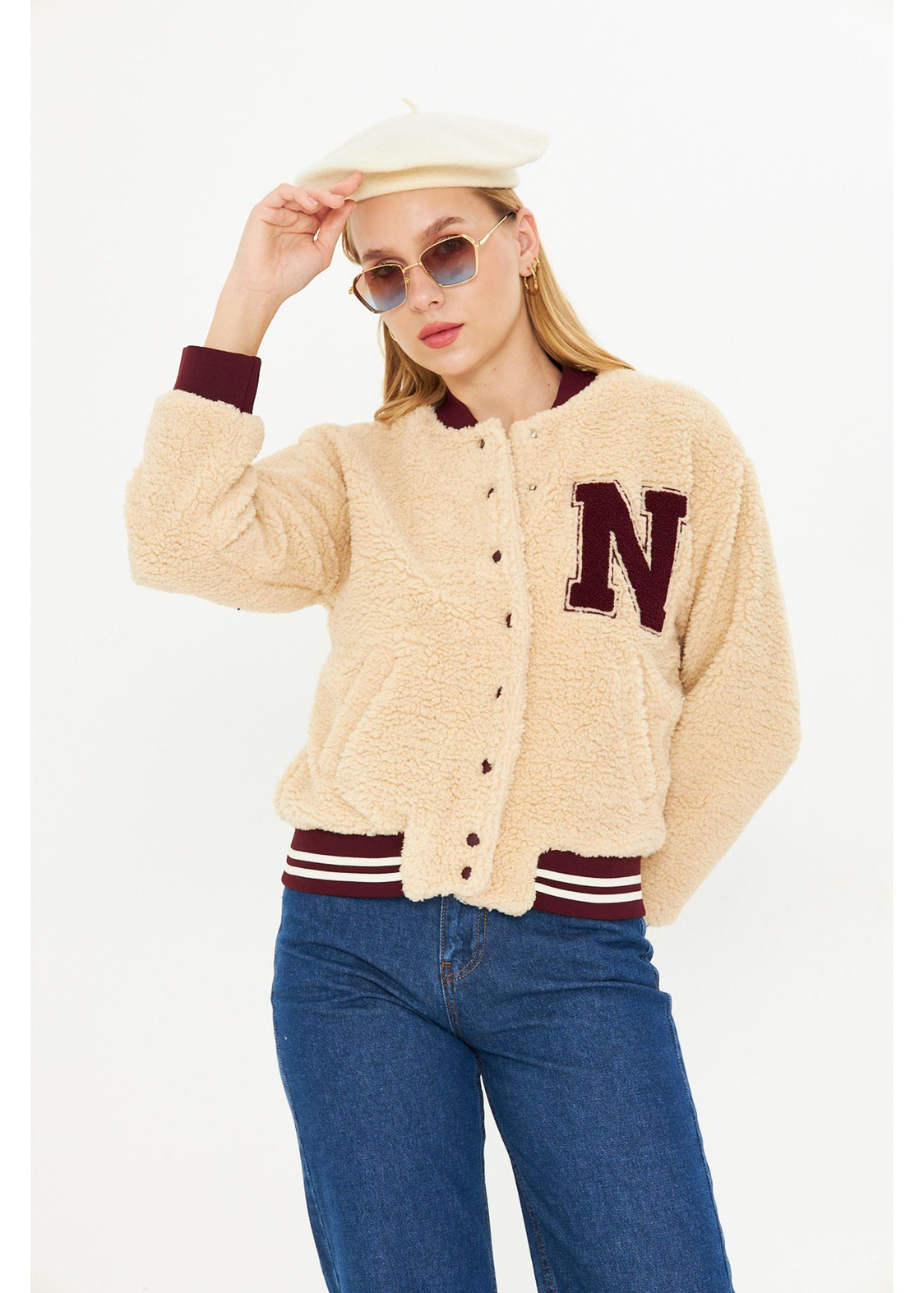 Nakışlı Bomber Peluş Mont