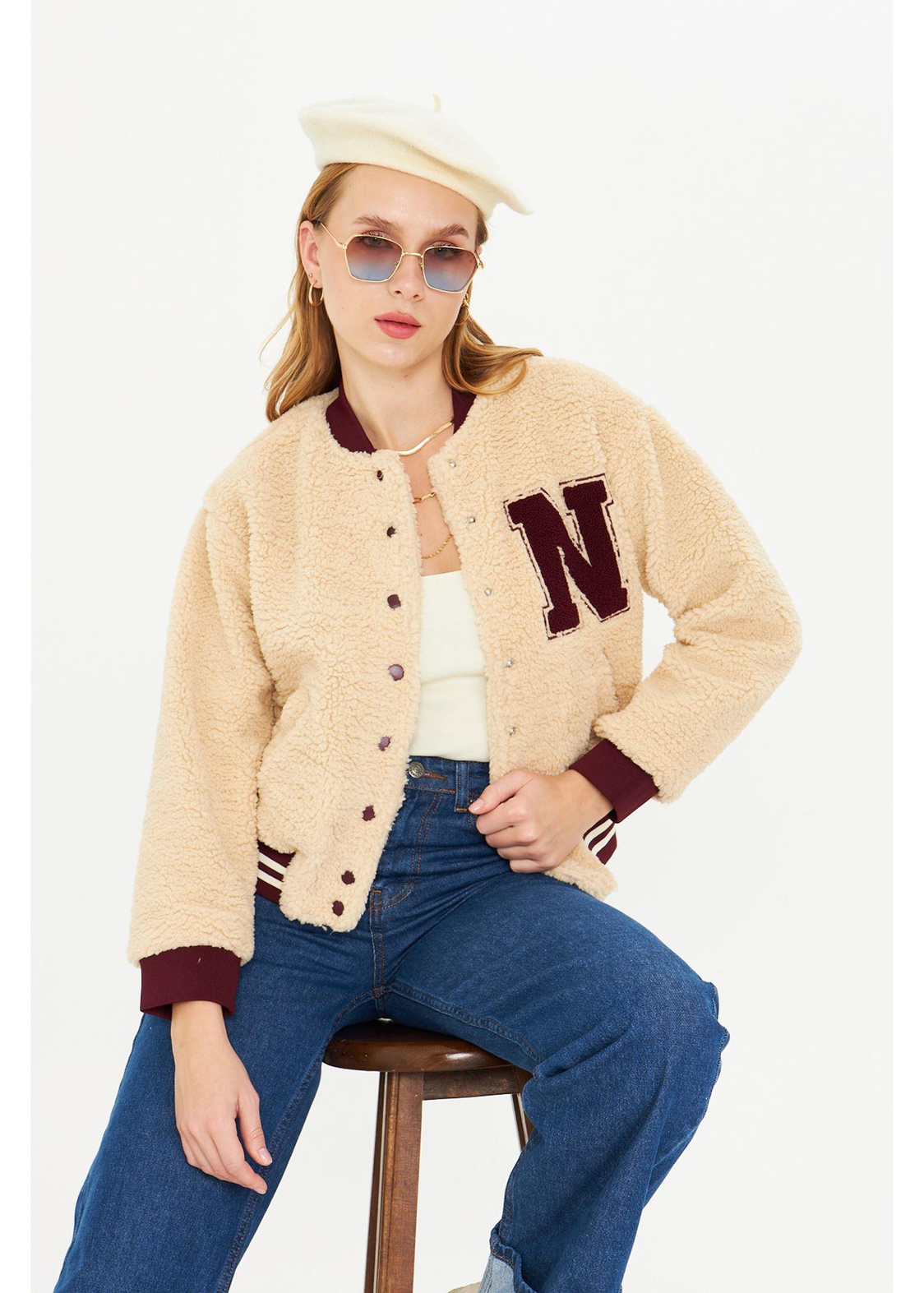 Nakışlı Bomber Peluş Mont