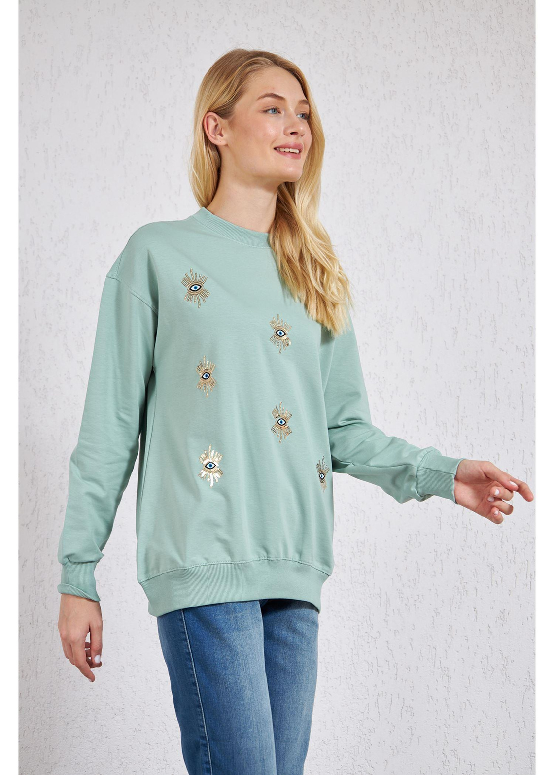 Nazar Boncuklu Sweat-Mint