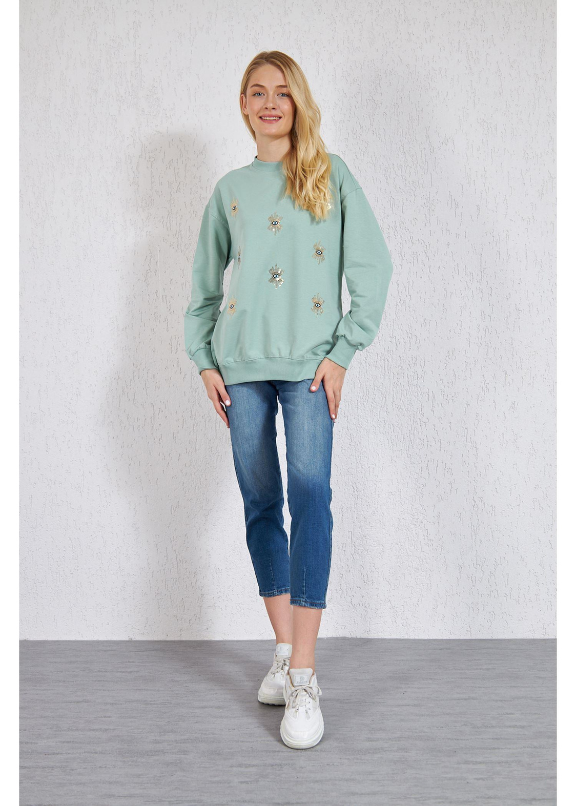 Nazar Boncuklu Sweat-Mint