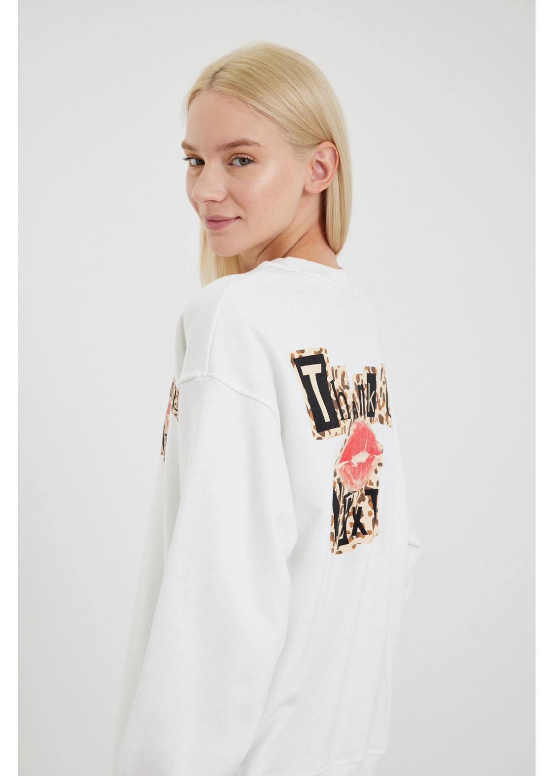 Next Baskılı Sweatshirt-Ekru