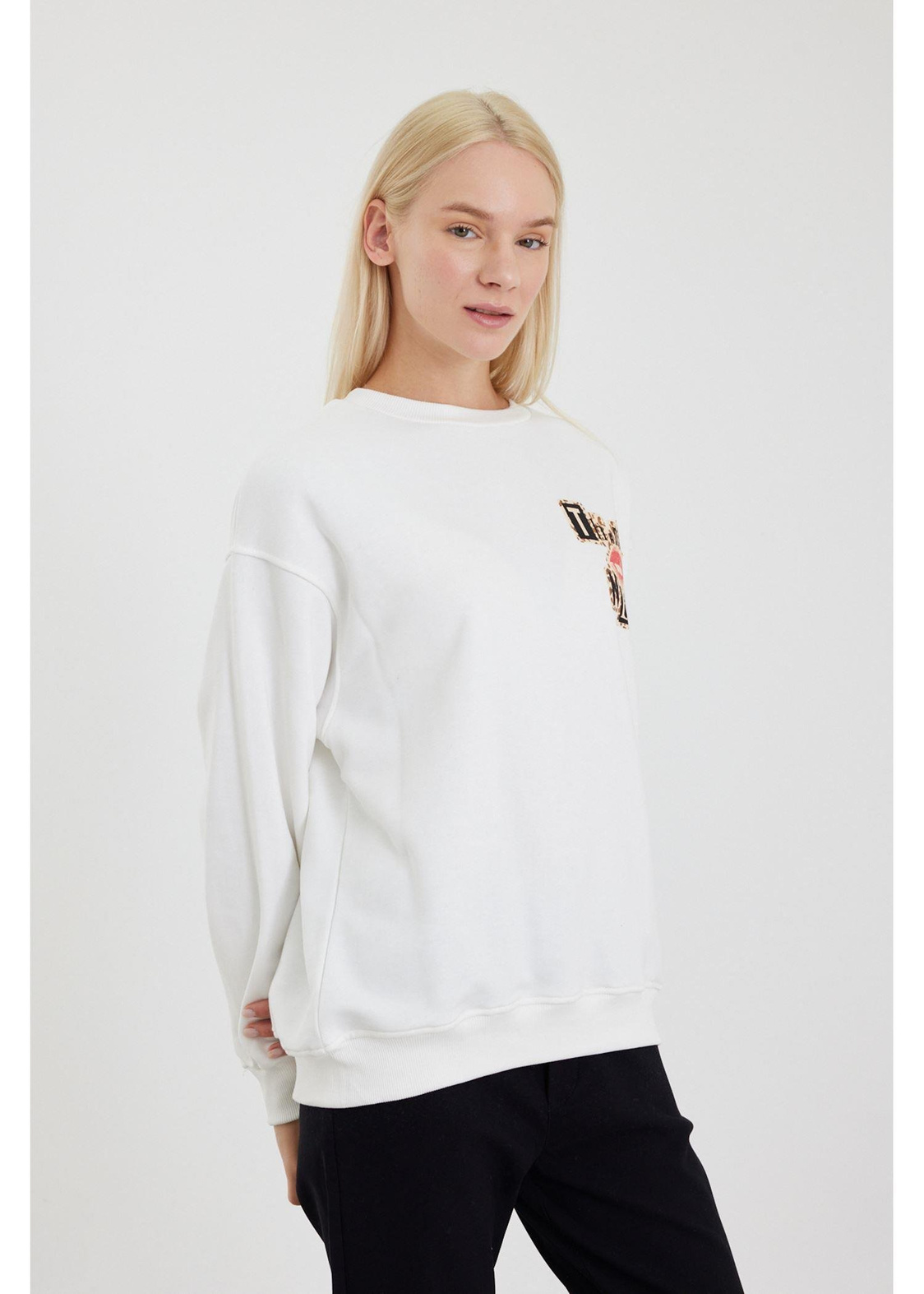 Next Baskılı Sweatshirt-Ekru
