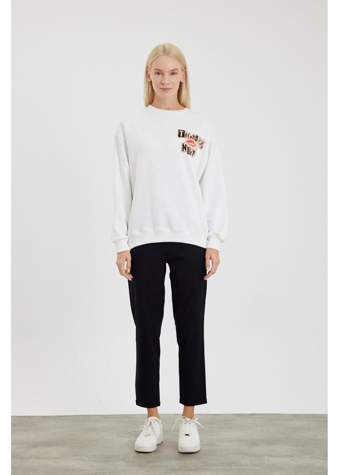 Next Baskılı Sweatshirt-Ekru