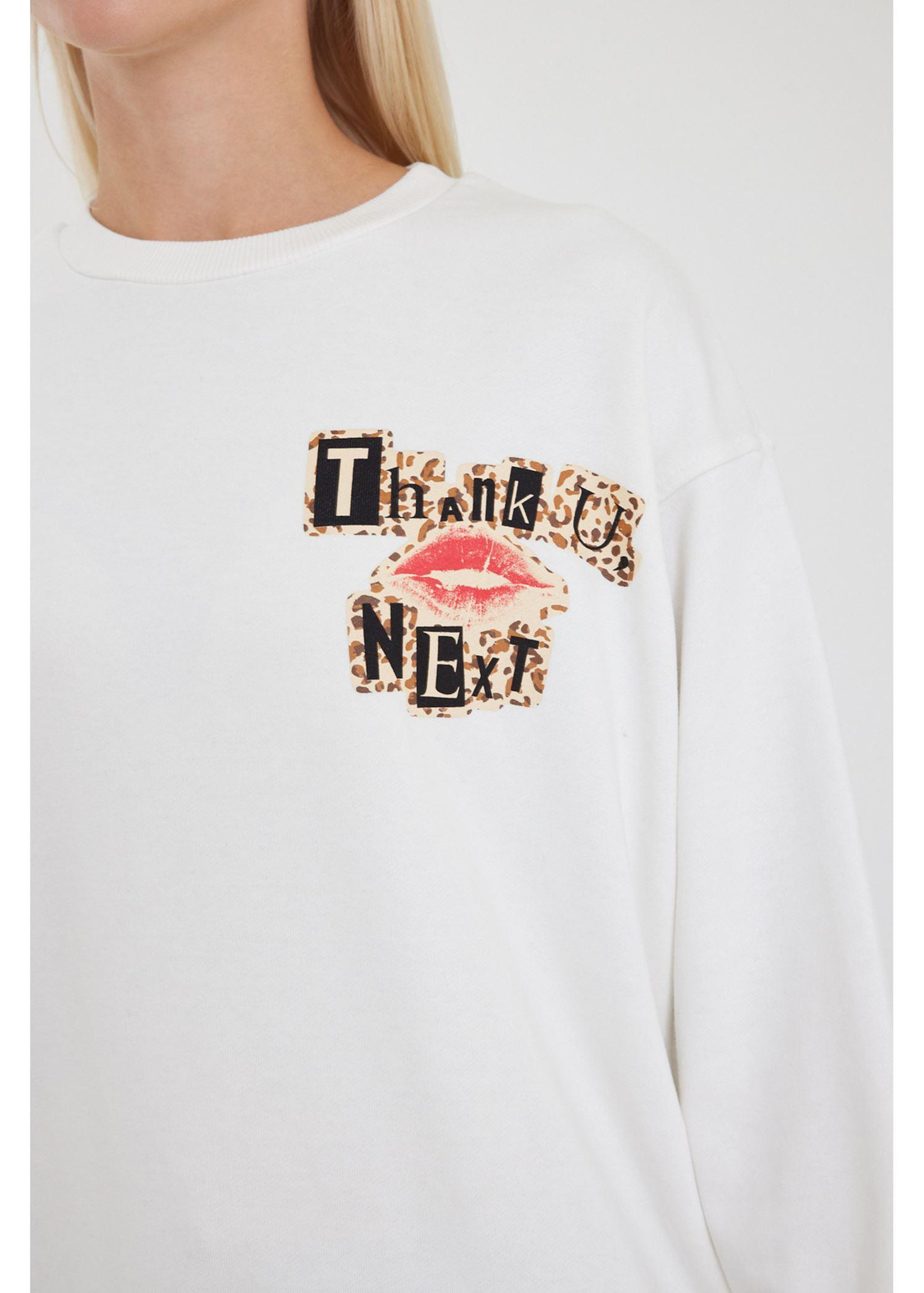 Next Baskılı Sweatshirt-Ekru