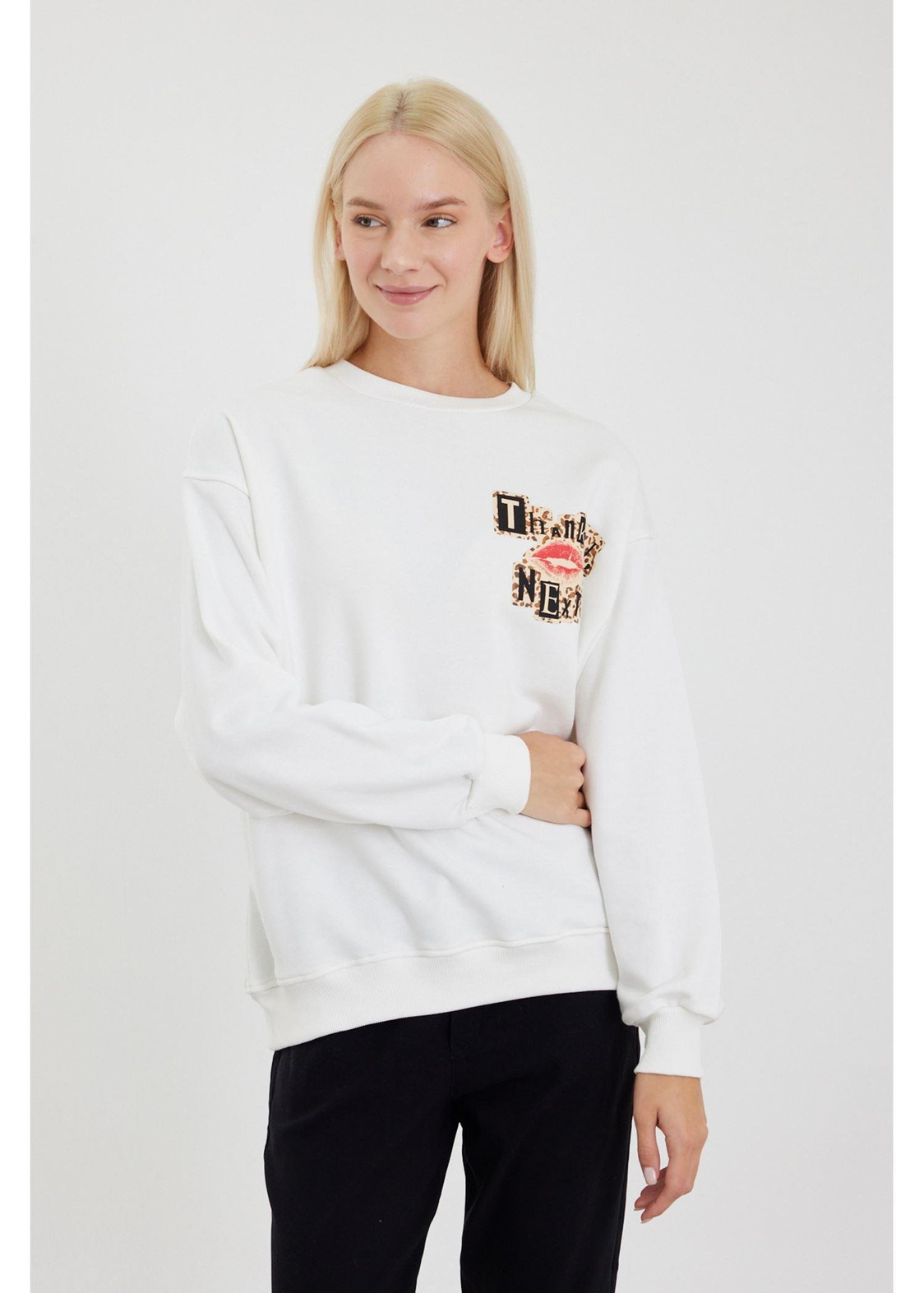 Next Baskılı Sweatshirt-Ekru