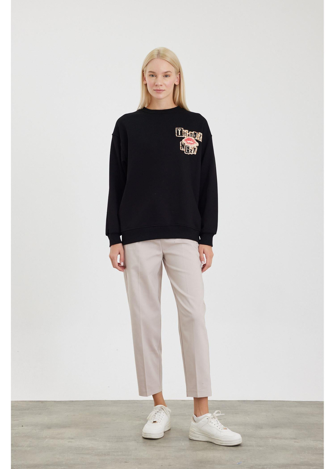 Next Baskılı Sweatshirt-Siyah