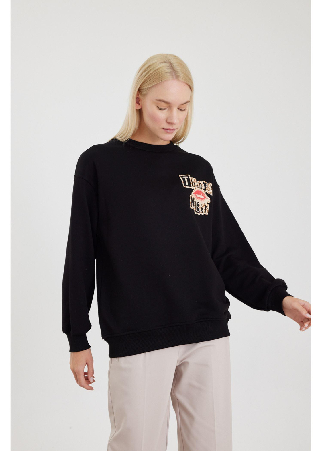 Next Baskılı Sweatshirt-Siyah