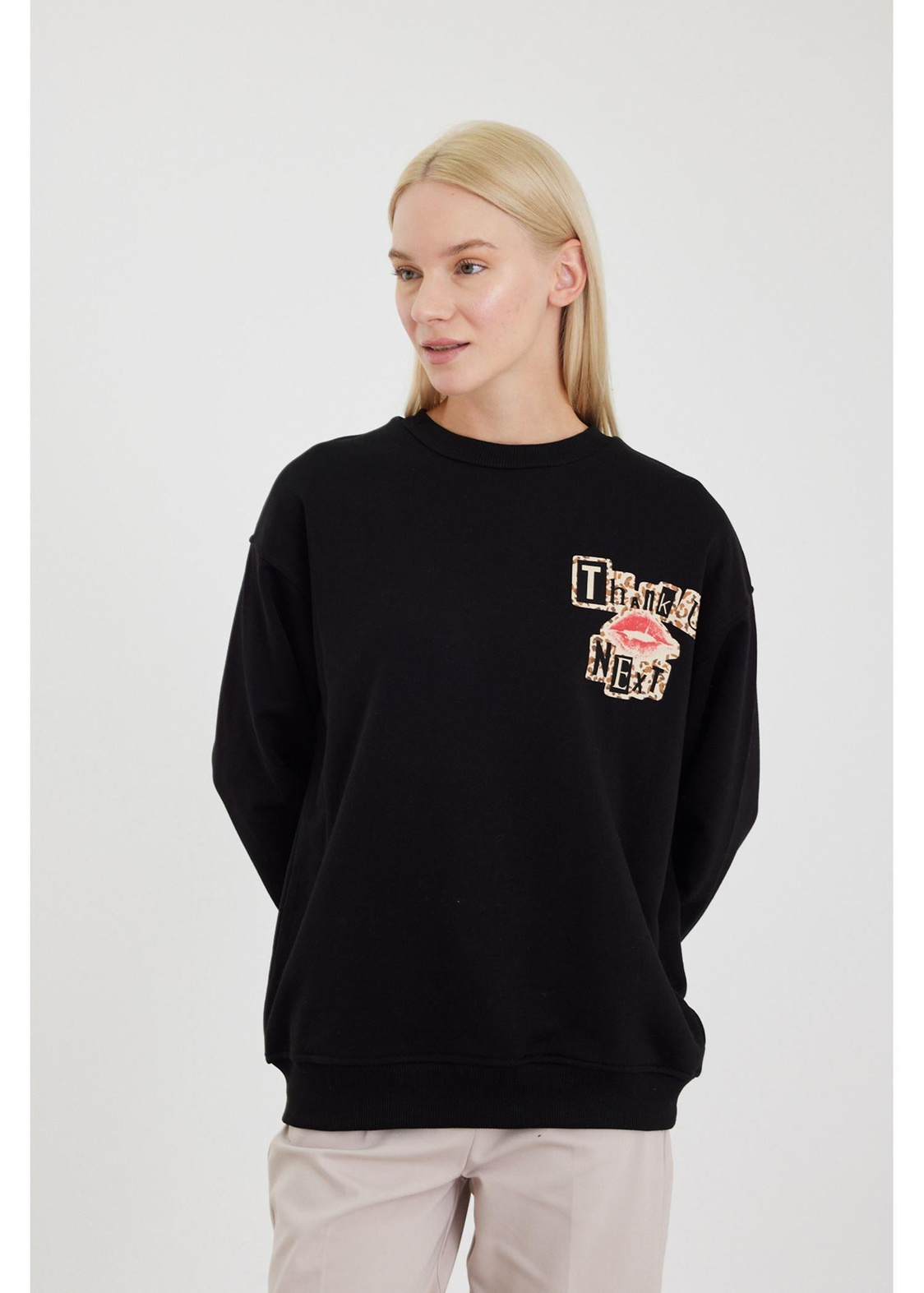 Next Baskılı Sweatshirt-Siyah