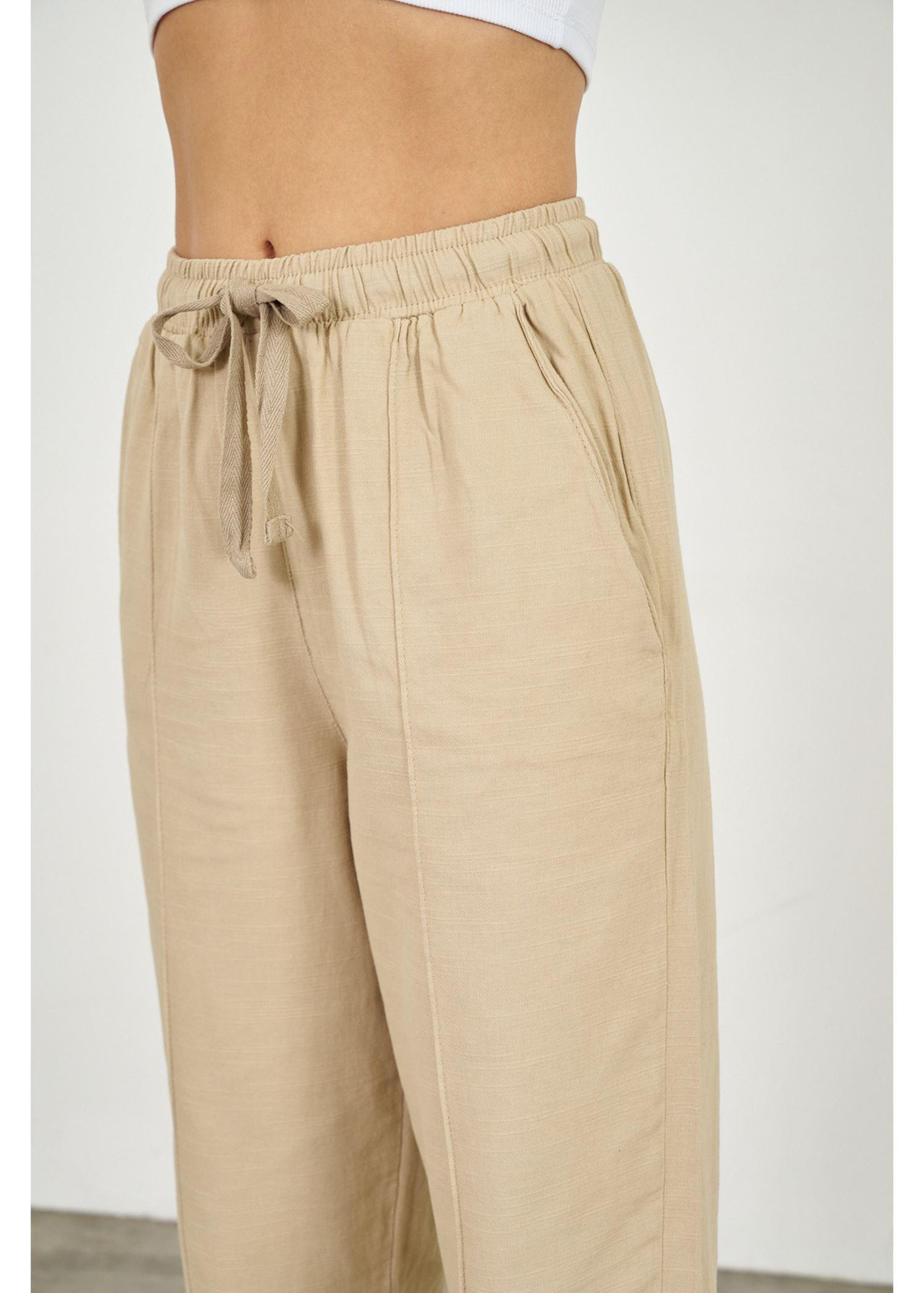 Önü Çimalı Slouchy Fit Pantolon-Vizon