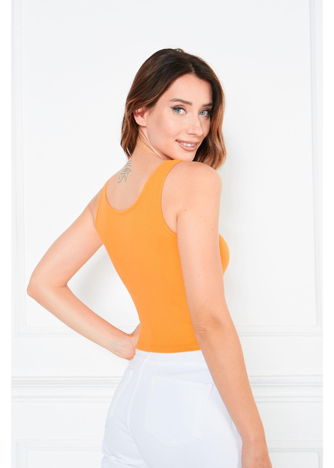 Önü Düğme Detaylı Atlet-Turuncu