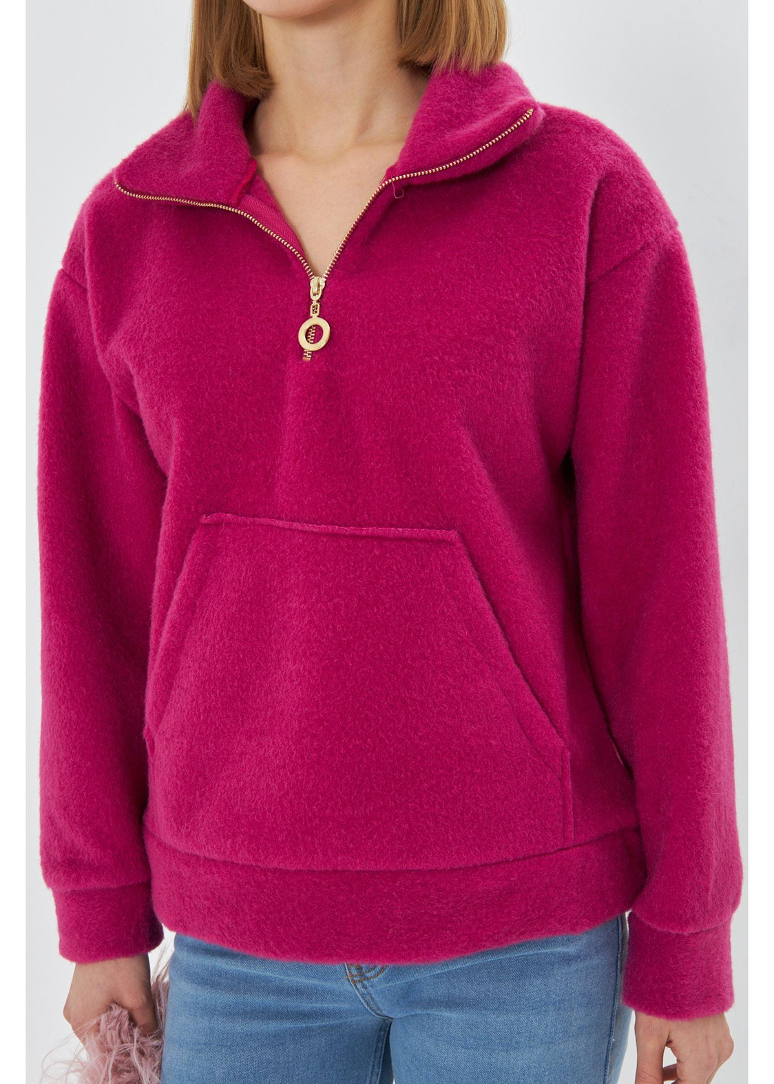Önü Yarım Fermuarlı Kaşe Sweatshirt