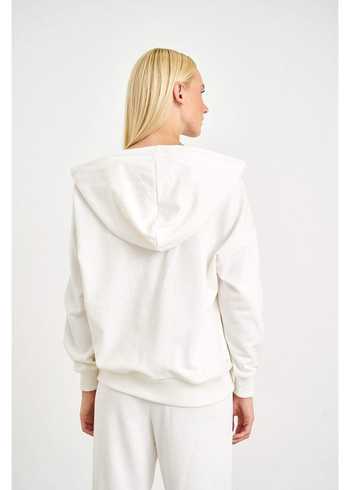 Örme Aksesuar Detaylı Üç İplik Sweatshirt-Ekru