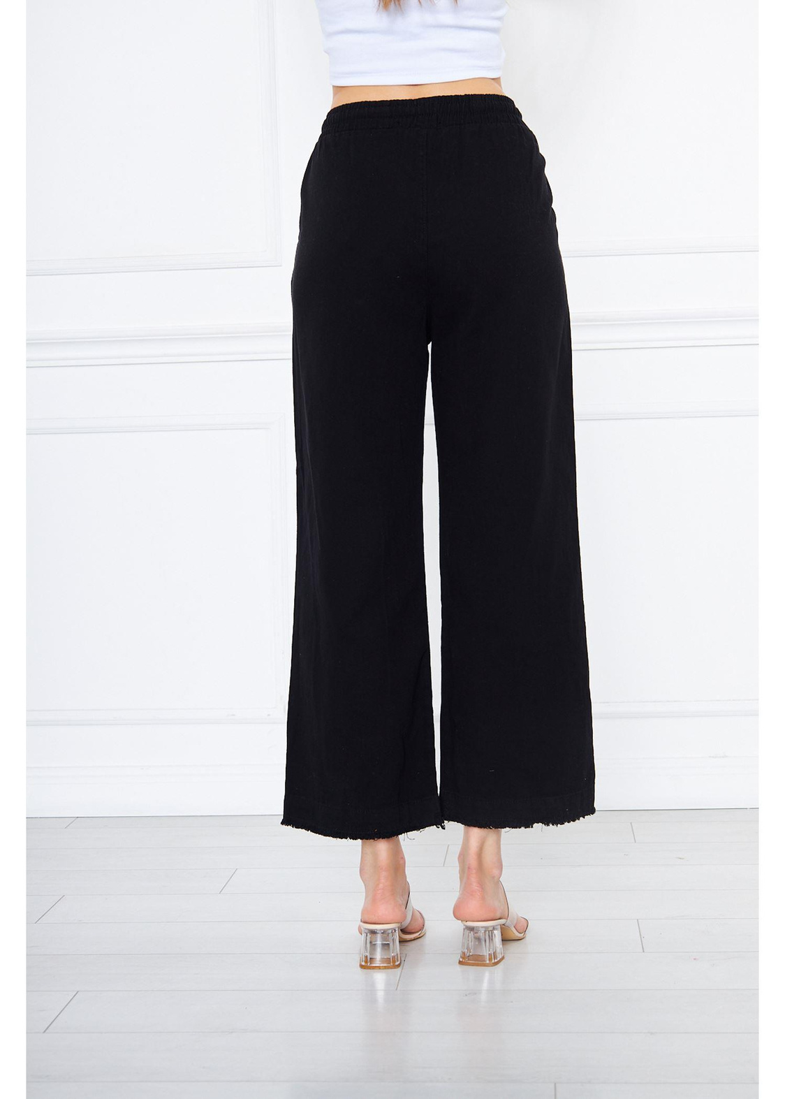 Paça Püsküllü Gabardin Pantolon-Siyah
