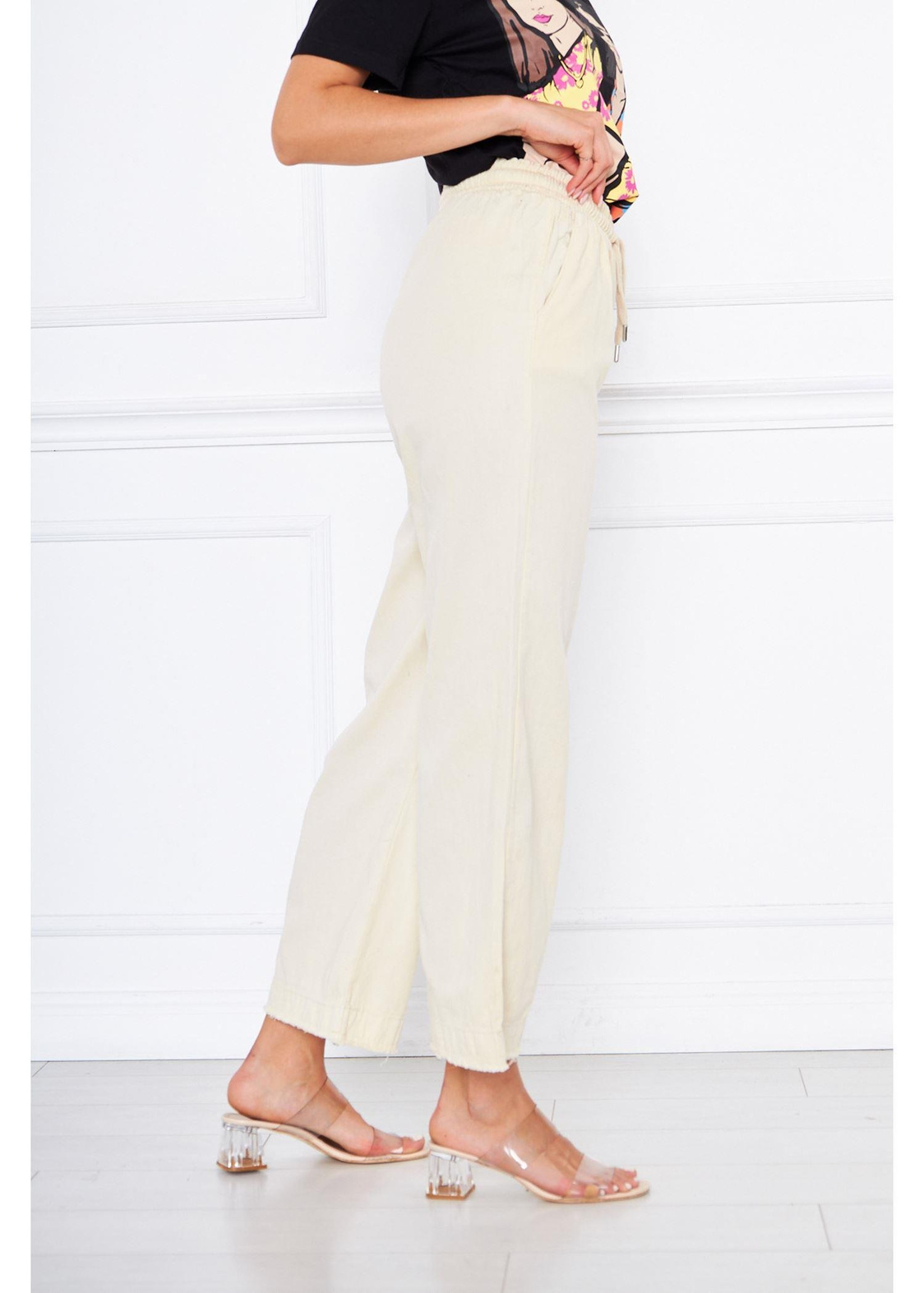 Paça Püsküllü Gabardin Pantolon-Taş