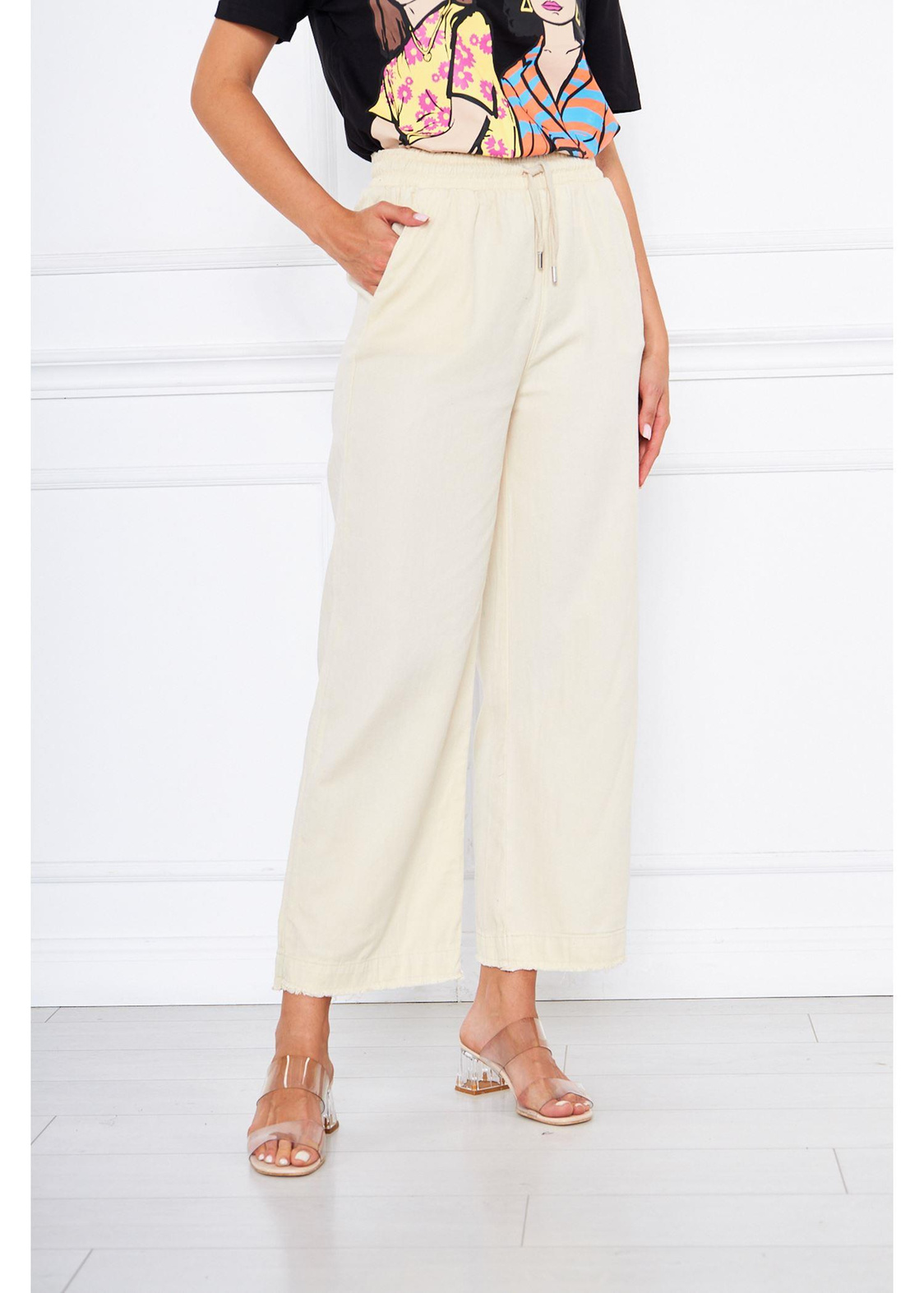 Paça Püsküllü Gabardin Pantolon-Taş