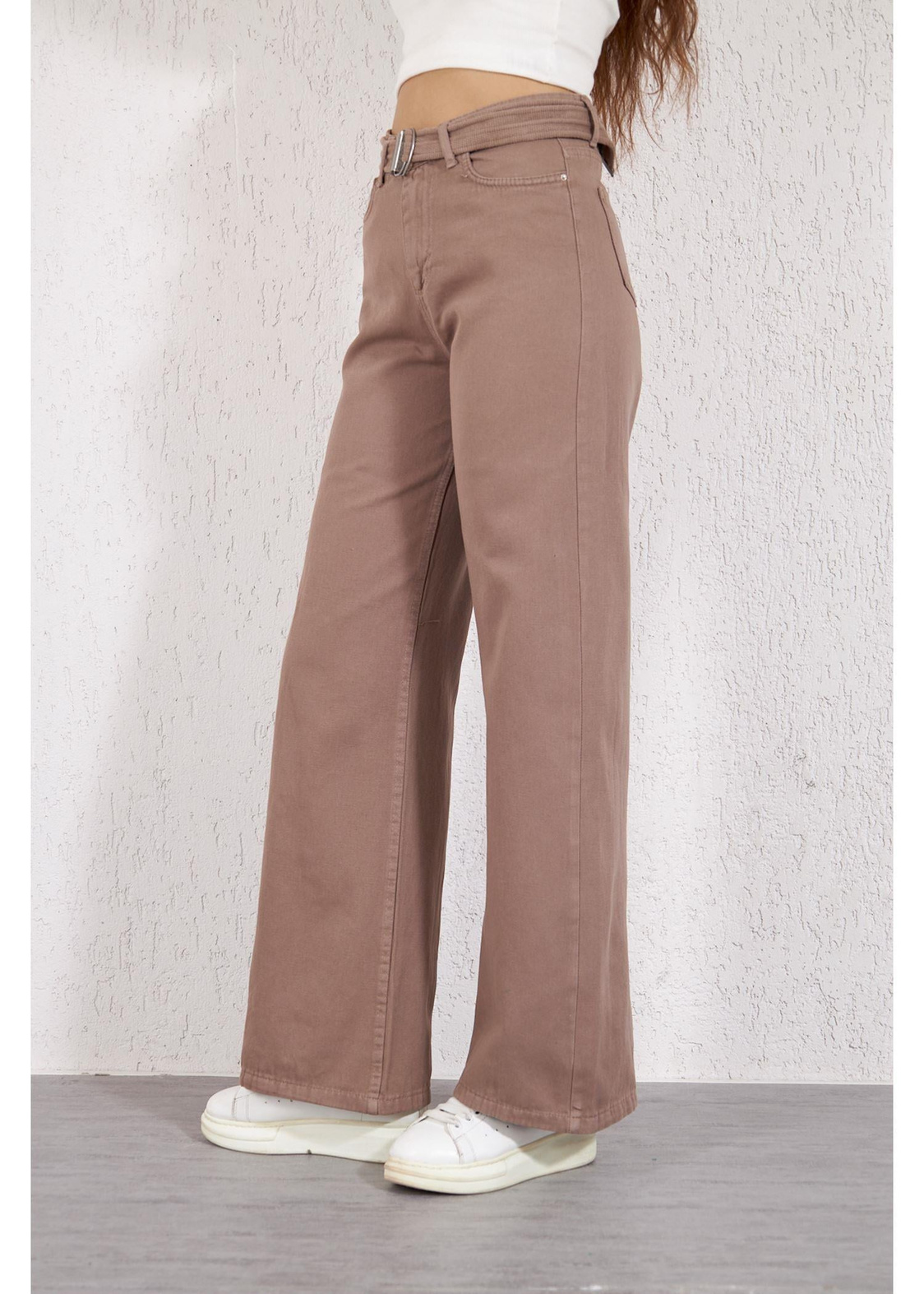 Palaska Kemerli Pantolon-Bej