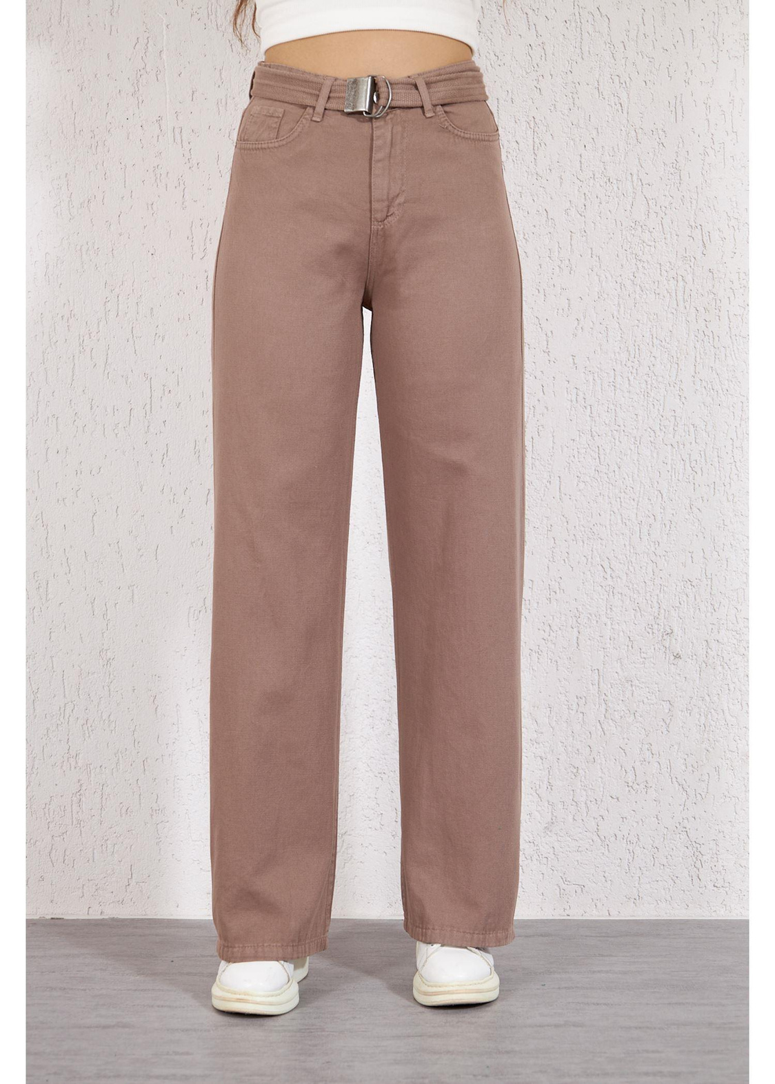 Palaska Kemerli Pantolon-Bej