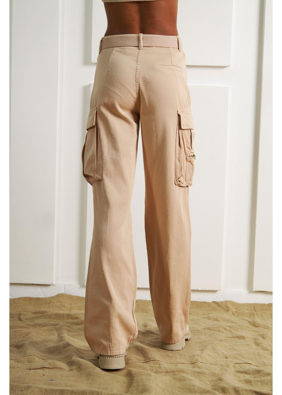Palaskalı Kargo Cep Pantolon-Camel