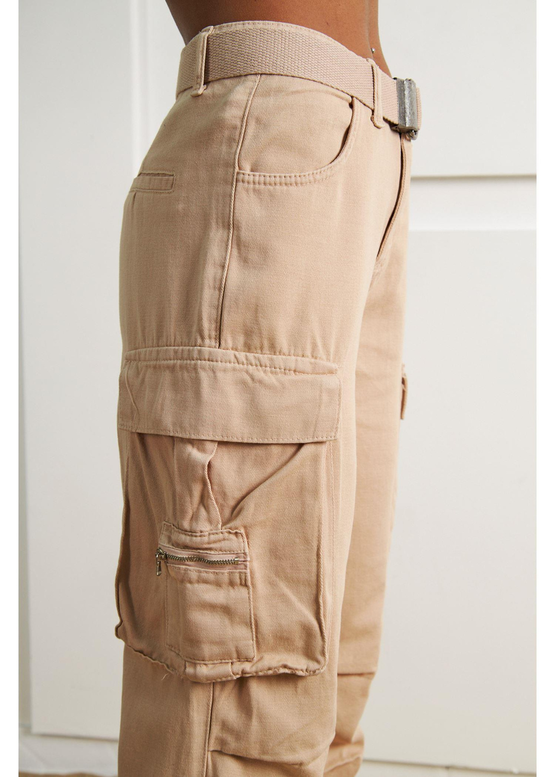 Palaskalı Kargo Cep Pantolon-Camel
