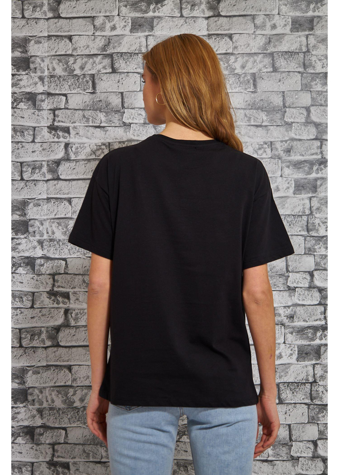 Palmiye Nakış Baskılı Süprem T-shirt-Siyah