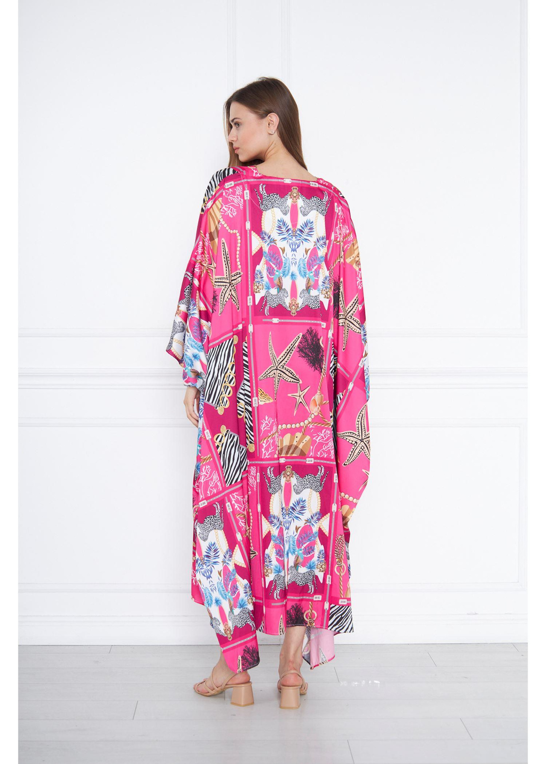 Pano Desenli Kimono-Fuşya