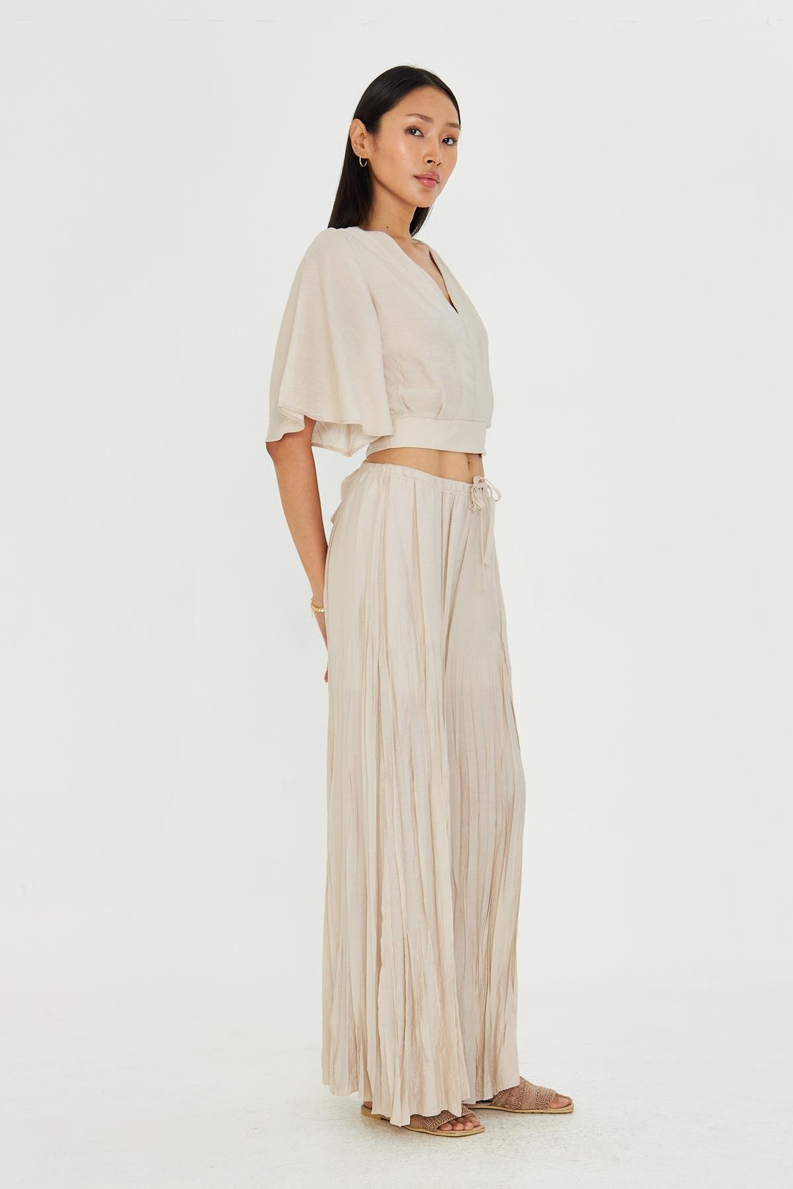 Parçalı Bağcıklı İnce Pantolon