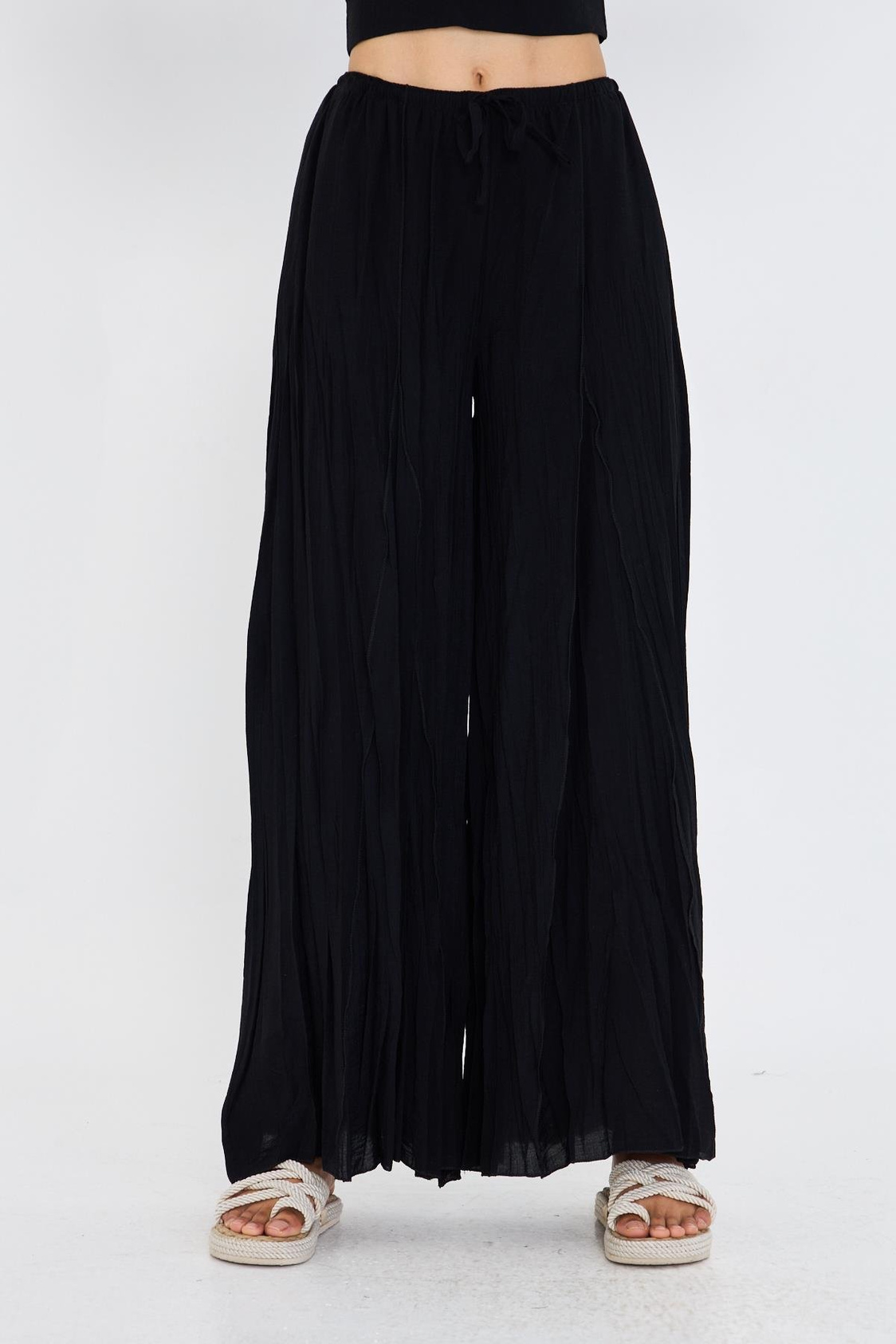 Parçalı Bağcıklı İnce Pantolon