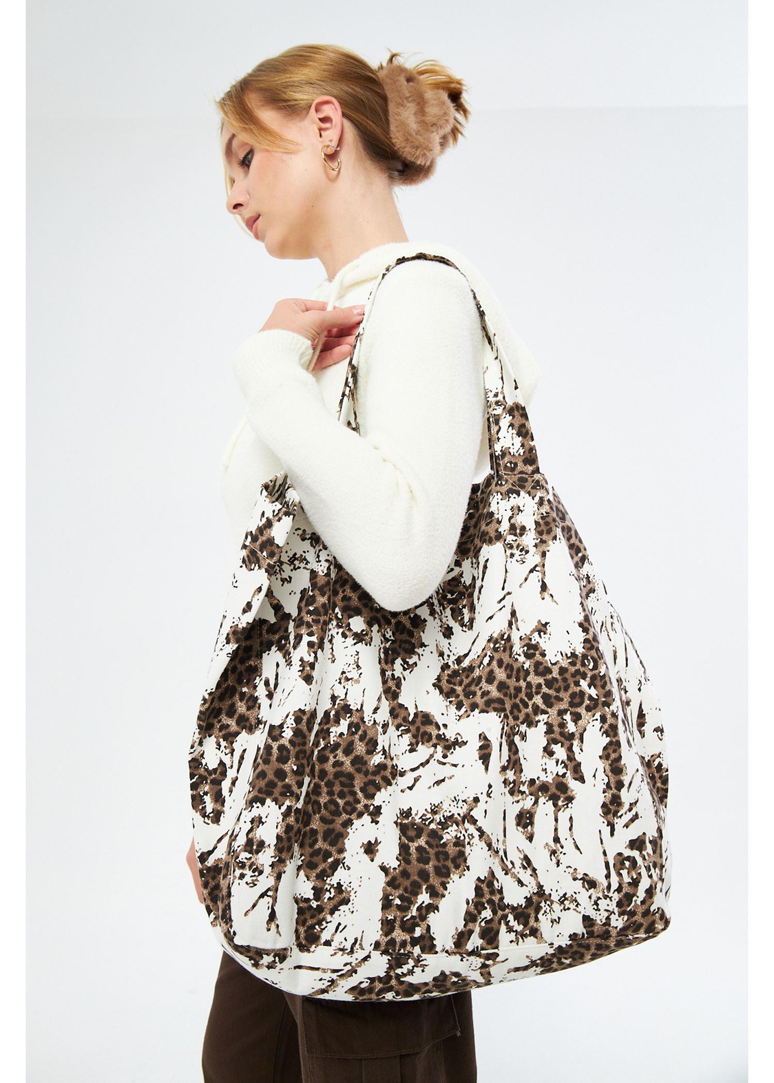 Parçalı Leopar Tote Çanta