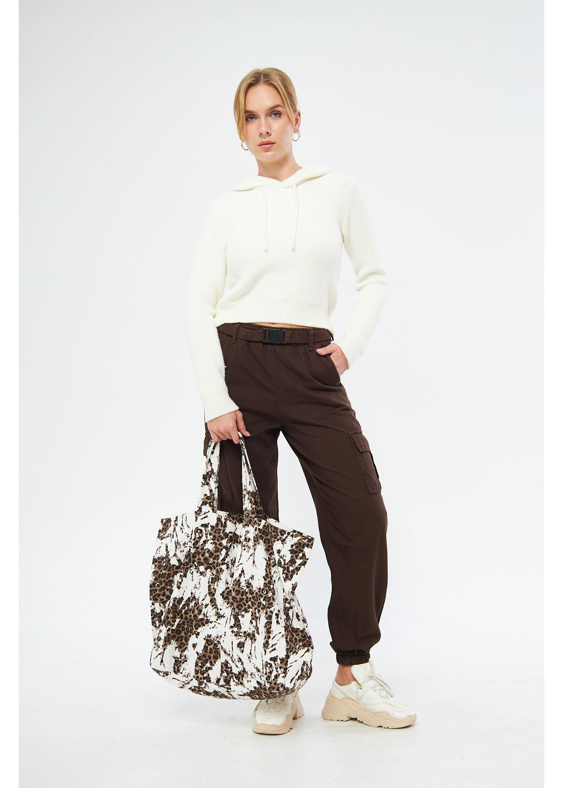 Parçalı Leopar Tote Çanta
