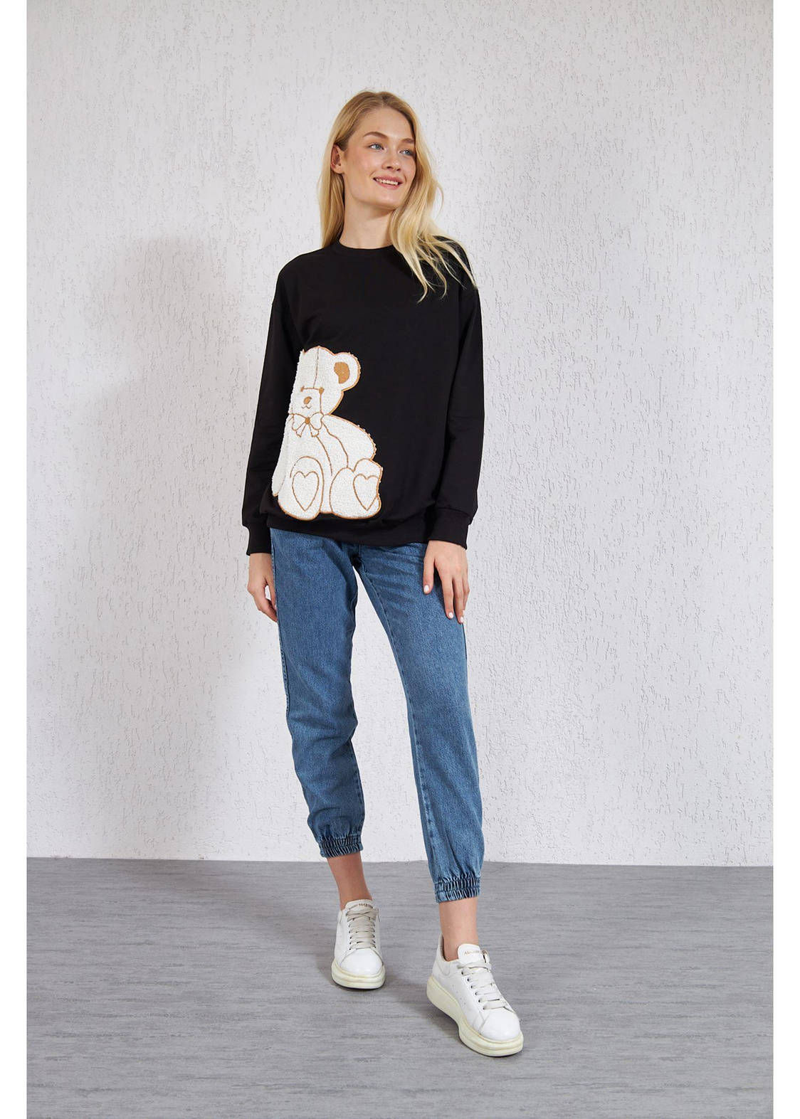Peluş Ayıcıklı Sweat-Siyah