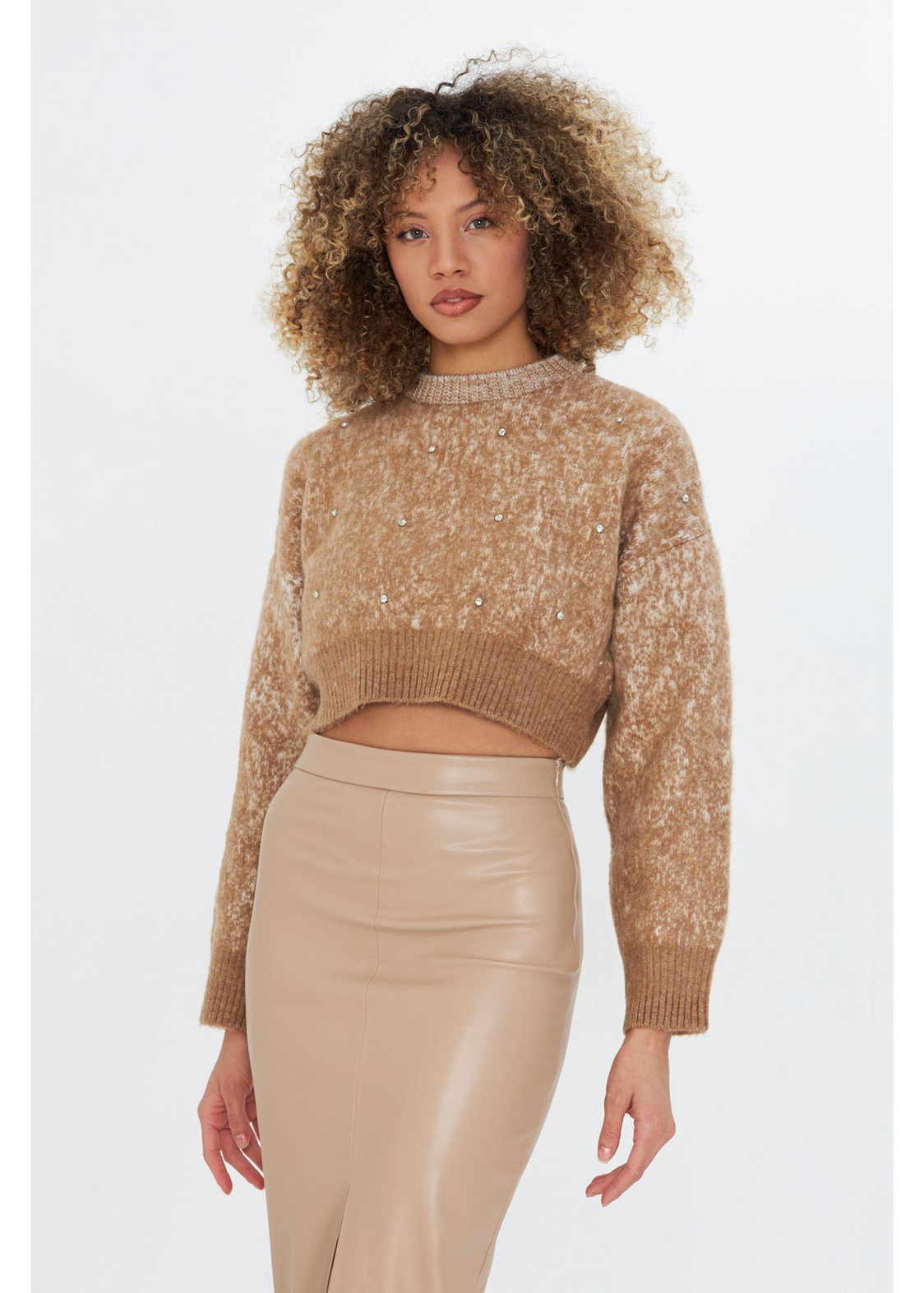 Peluş Dokulu Crop Kazak