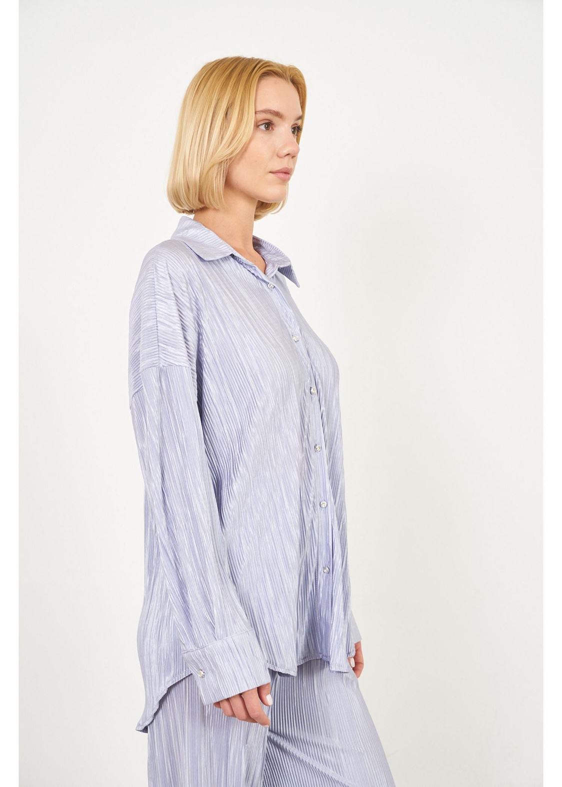 Piliseli Örme Gömlek-Gri