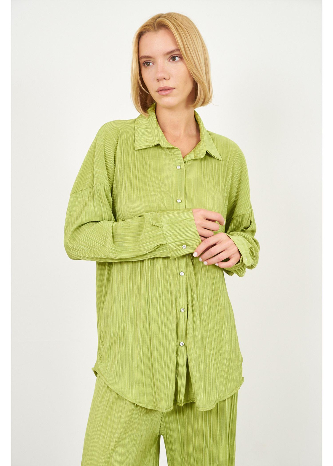 Piliseli Örme Gömlek-Yağ Yeşili