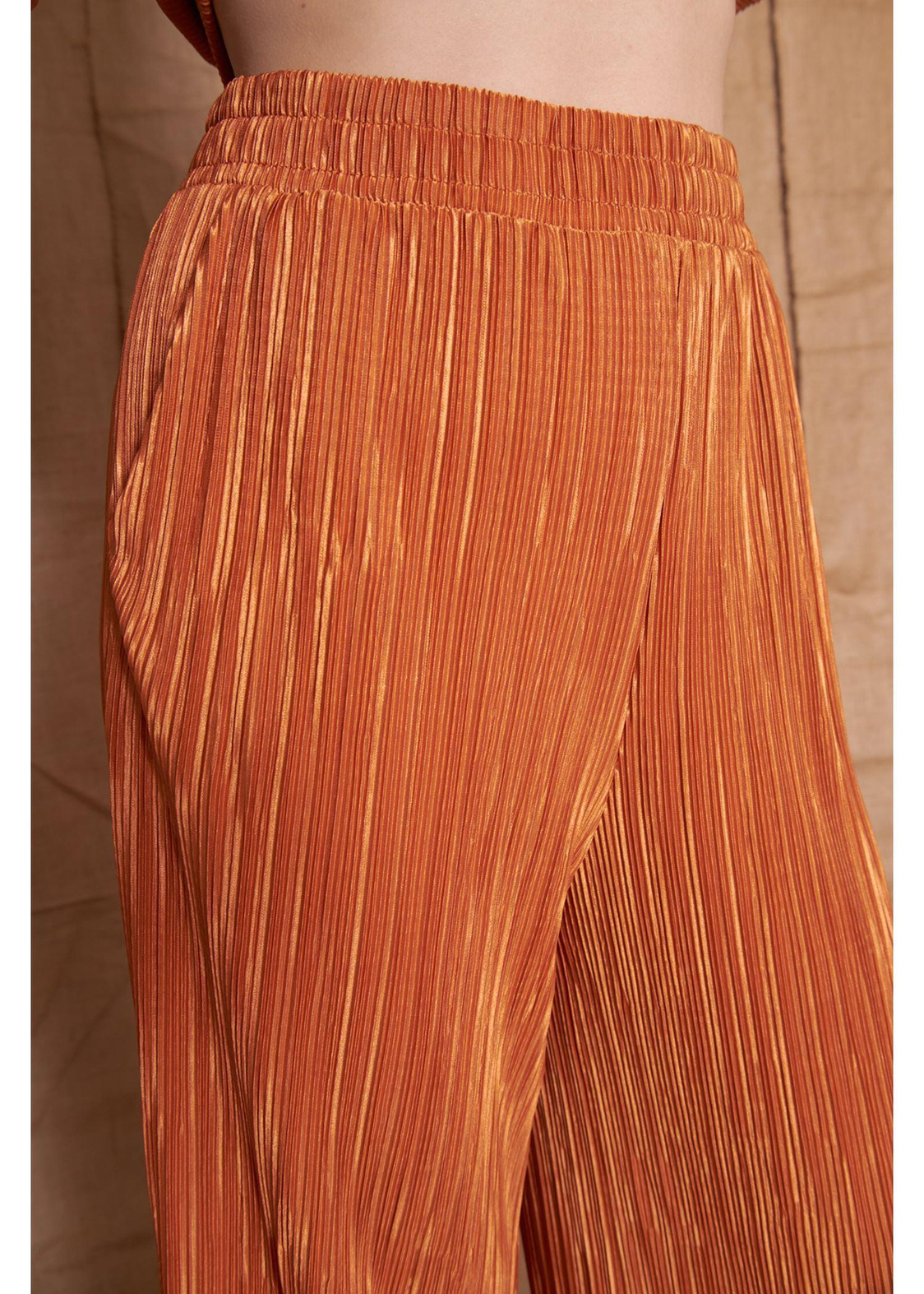 Piliseli Örme Pantolon-Tarçın