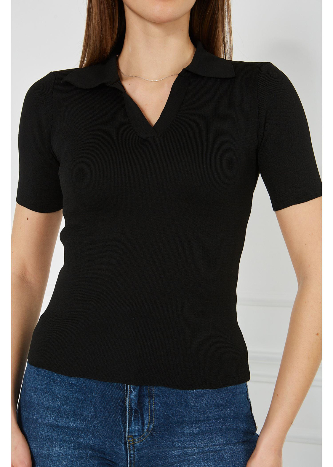 Polo Yaka Triko Tshirt-Siyah