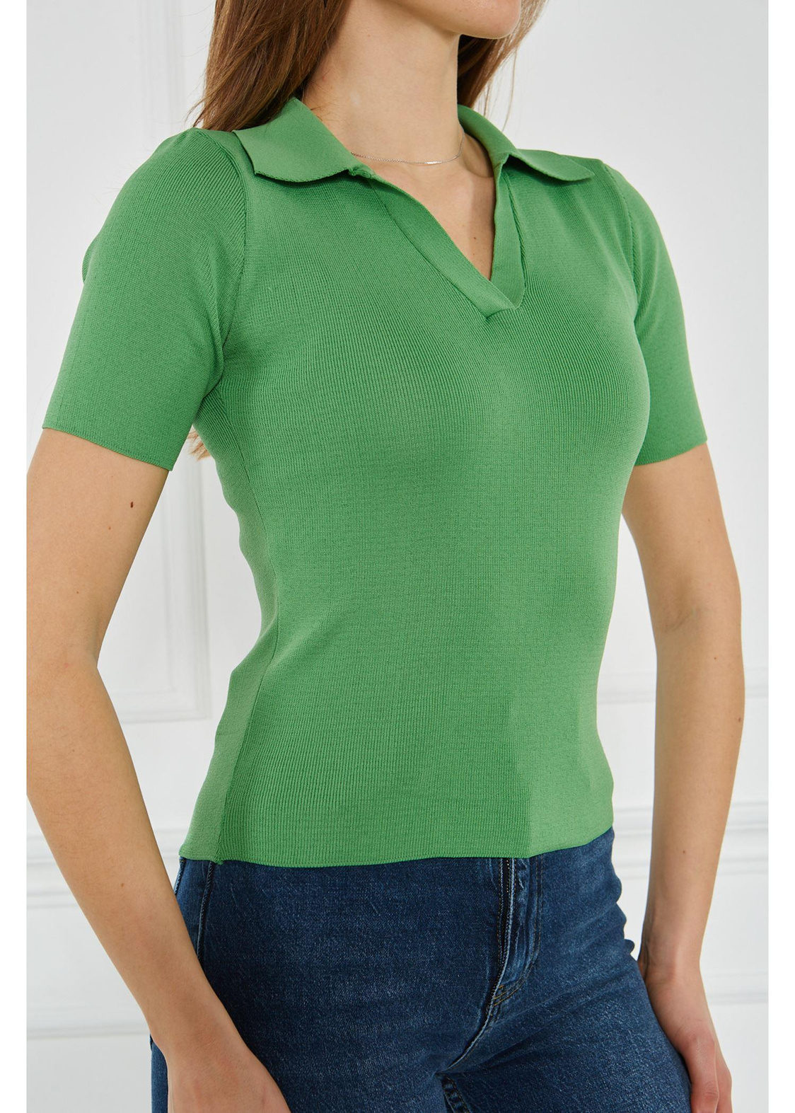 Polo Yaka Triko Tshirt-Yeşil