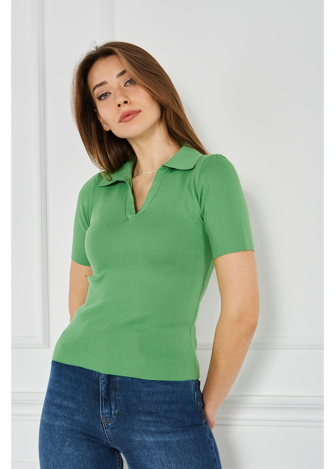 Polo Yaka Triko Tshirt-Yeşil