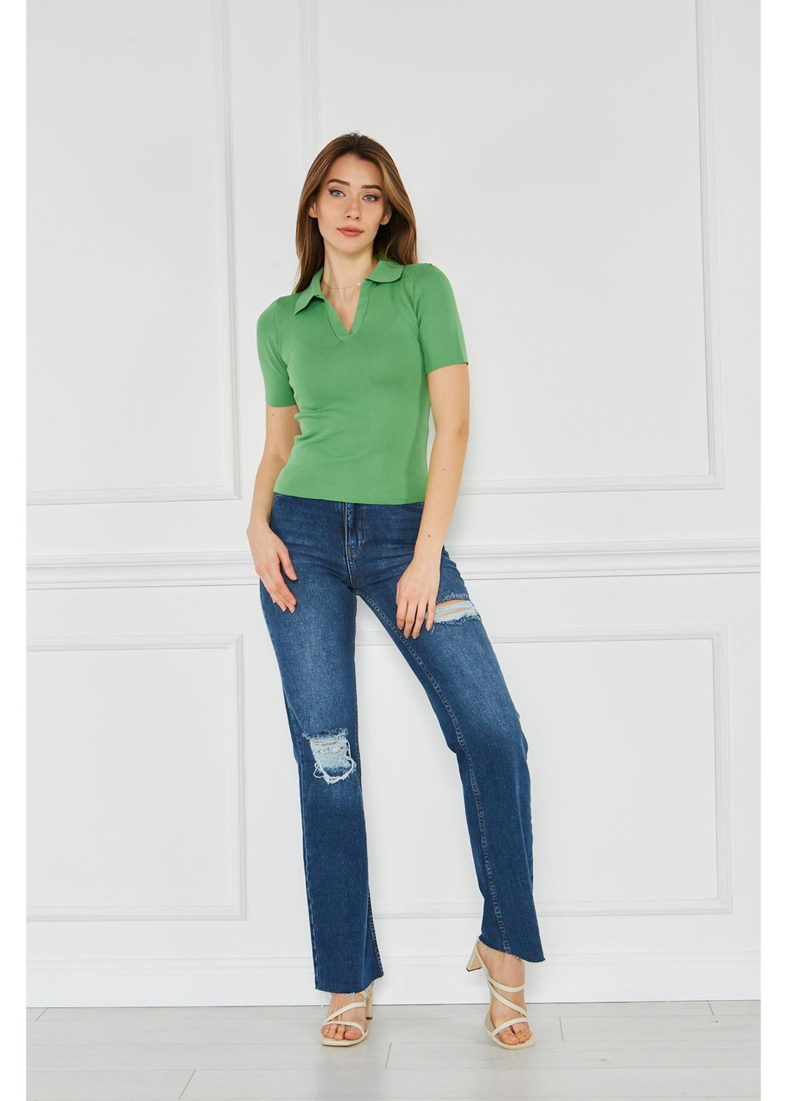 Polo Yaka Triko Tshirt-Yeşil