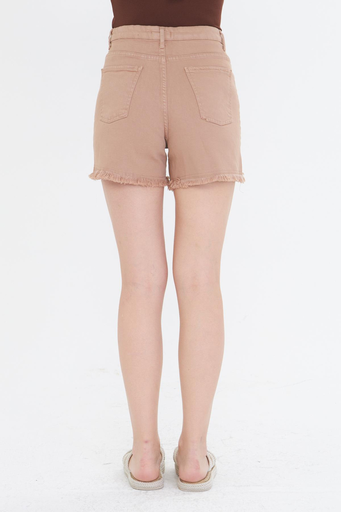 Püsküllü Gabardin Şort - Pembe 