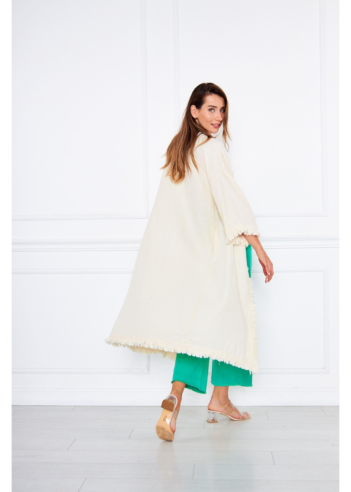 Püsküllü Keten Kimono-Taş